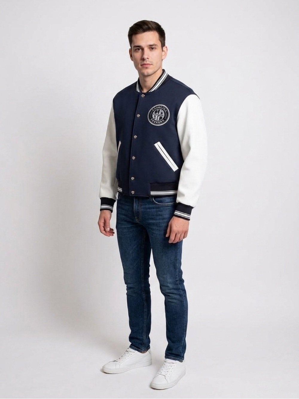Carolina Herrera Navy and White Letterman Jacket